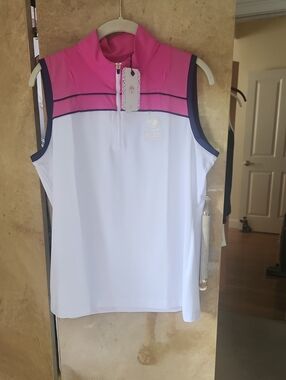 SALE! - NWT- EP Pro White and Pink Sleeveless Golf Top with Navy Trim